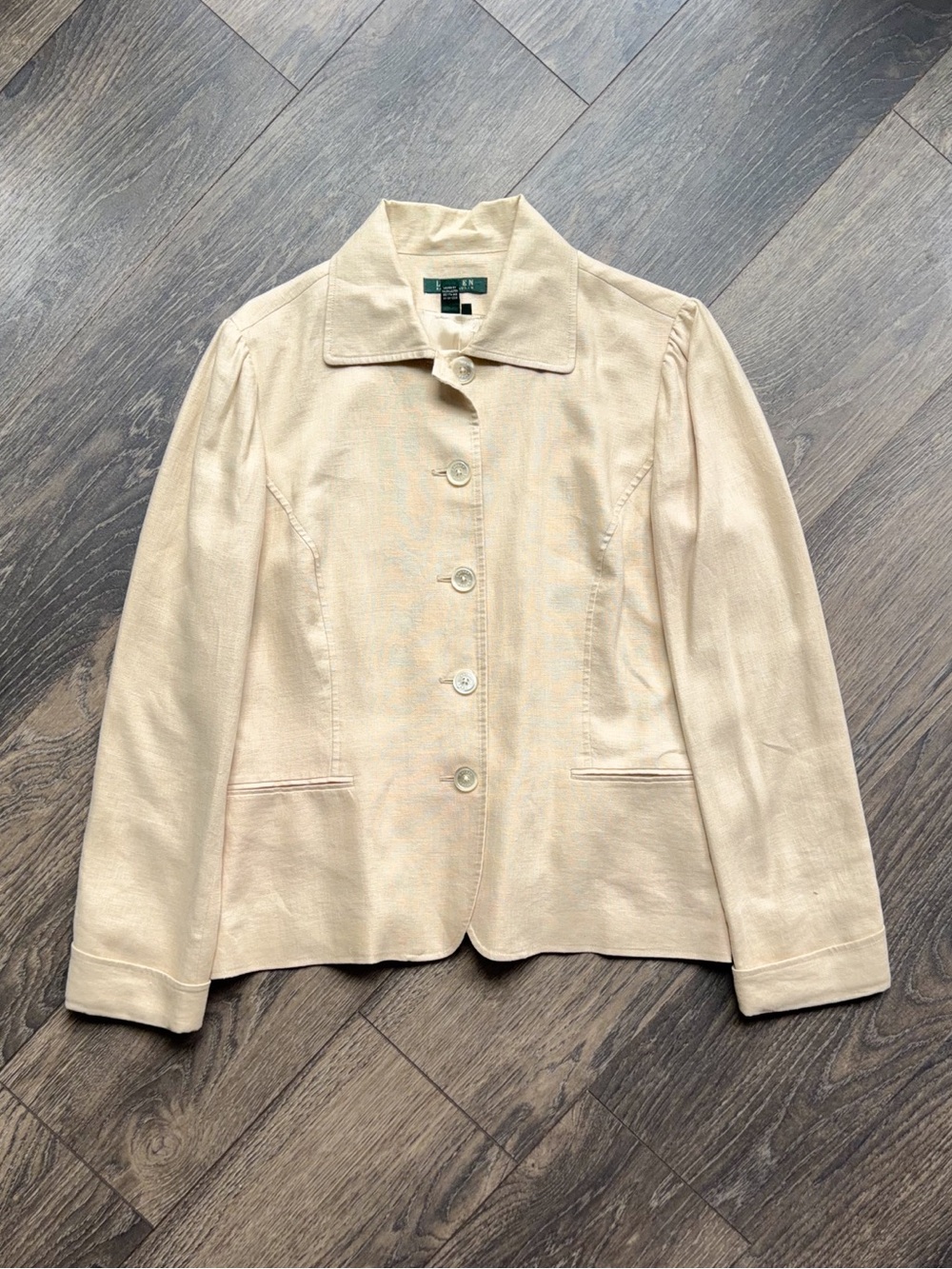 Lauren Ralph Lauren Women’s 14 Linen Jacket Tan Beige Button Front Collared